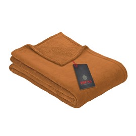 Ibena Olbia Cuddly Blanket 130 x 180 cm – Fluffy, Warm & Washable, Fleece Blanket Cognac Plain