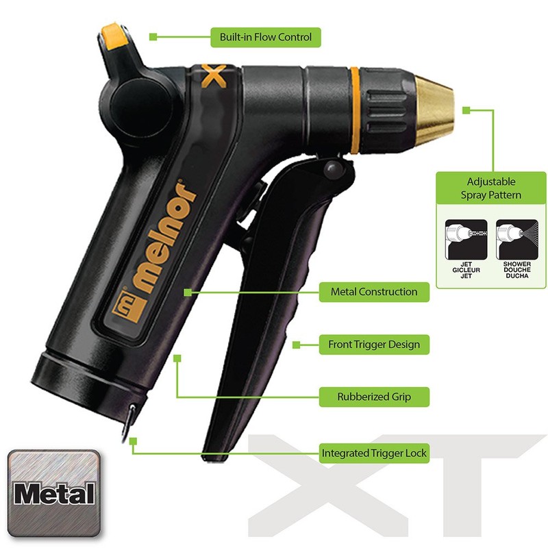 Melnor XT300; Heavy-Duty Metal Nozzle with Front Trigger; Flow Control;