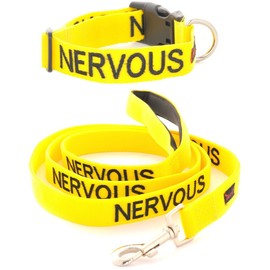 NERVOUS (Give Me Space) Yellow Colour Coded S-M L-XL Dog Collar and 60cm 1.2m 1.8m Luxury Neoprene Padded Handle Lead Sets PREVENTS Accidents By Warning Others Of Your Dog In Advance (S-M & 1.2m)