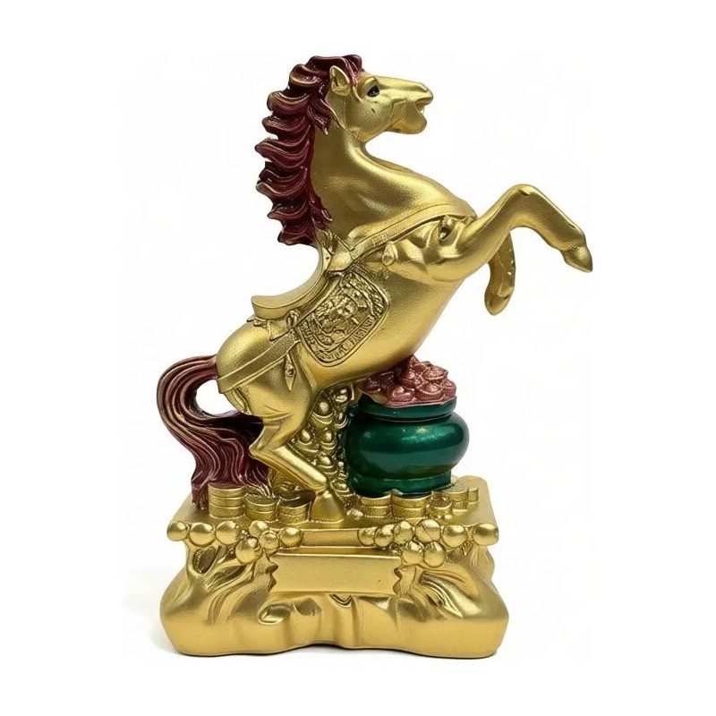 Caballo Figura De Resina Año Chino 8x5cm Dorado