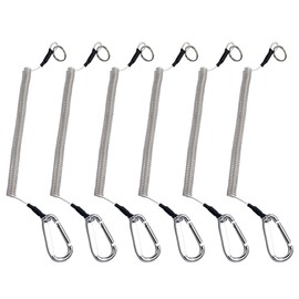 Health Ceremony Safety Wire Cord Set of 6, Aluminum Carabiner, Shoot Rope, Safety Cord, Wire Key Chain, Drop Prevention, Strap, 6 Pieces, Stainless Steel Wire, Maximum Extension 3.9 ft (1.5 m), Spiral Cord, Wire Hook, Carbina Hook, Silver