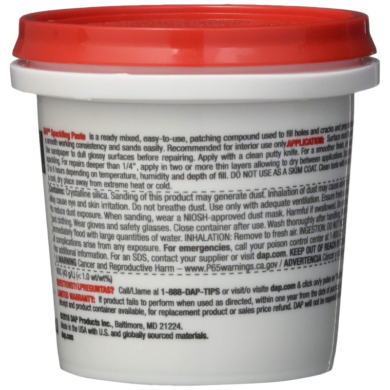 DAP Spackling Paste, White, 8 Oz (7079810200)