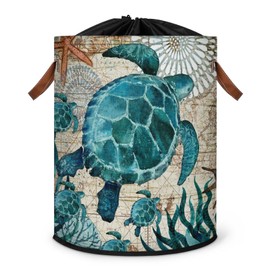 Ocean Animals Baby Laundry Hamper Collapsible Clothes Kids Storage Basket Large Boys Girls Gift Toy Box Bin for Nursery Room, Sea Turtle