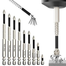 Srvauyea 9-Piece High Magnetic Screwdriver Drill Bit Set, 25-150 mm High Magnetic Screwdriver Drill Bit Set, Precision Screwdriver Drill, Non-Slip Screwdriver Set for Electric Drills