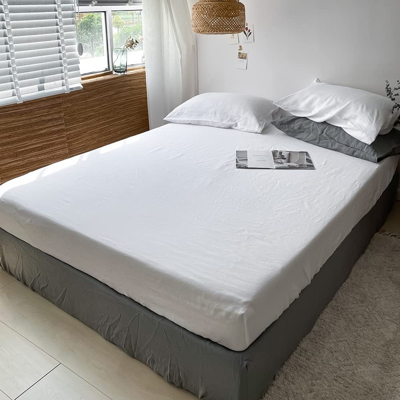 Simple&Opulence Double Fitted Sheet, 100% Natural Linen Bed Sheet with