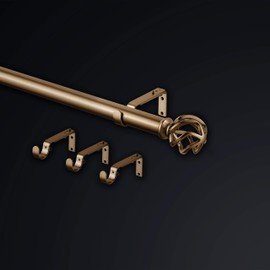 MODE Premium Collection 1 1/8" Diameter Curtain Rod, Set with Round Birdcage Curtain Rod Finials and Steel Wall Mounted Adjustable Curtain Rod, Fits 72” to 144” Windows, Warm Gold