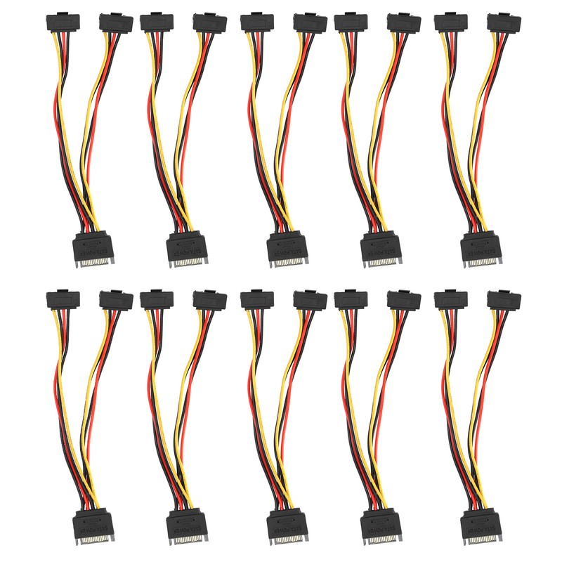 10Pcs SATA Power Adapter 15pin 1 Male to 2 Female
