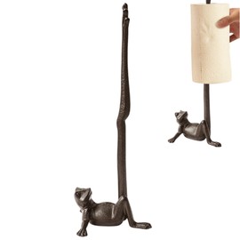 Mozhixue Frog Paper Towel Holder 16.5'' Cast Iron Paper Towel Holder Funny Toilet Paper Holder for The Floor or Counter in The Kitchen or Bathroom Bronze Rustic,Frog