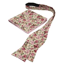 Entwineno Mens Floral Self Tie Bow Ties and Pocket Square Set (Dusty Rose)