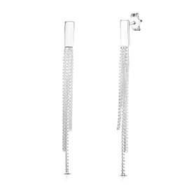 Savlano 925 Sterling Silver Tassel Box Chain Drop Earrings-18K Gold Plated 3-Strand Linear Drop Stud Earrings for Women Comes with Gift Box-Made in Italy (W)