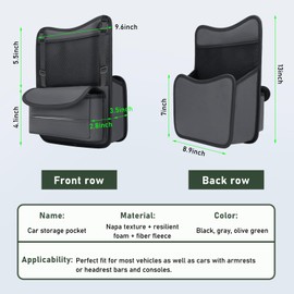 Ohleats Car Organizer Storage Between Seats, Nappa Leather Auto Handbag Holder for Document Phone Storage, Large Capacity Automotive Console Pocket Purse, Car Accessories (Gray)