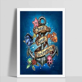 5D Diamond Painting by Number Kit, Full Drill Just Keep Swimming Starfish Octopus Fish Flowers Rhinestone Embroidery Cross Stitch Supply Arts Craft Canvas Wall Decor