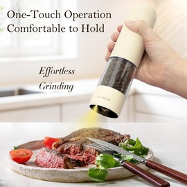 Ultrean Electric Pepper Grinder, Rechargeable Salt and Pepper Grinder with 6 Adjustable Coarseness, LED Light, One-Hand Automatic Operation, Cream