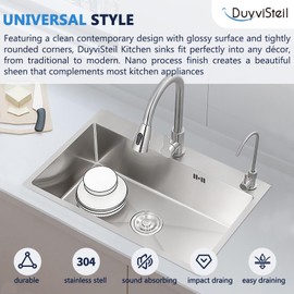 DuyviSteil 33x22 Inch Topmount or Drop In Kitchen Sink Worktation, Stainless Steel Single Bowl Sink with Drainpipe for RV, Prep Kitchen