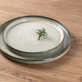 GBHOME Ceramic Dinnerware Sets for 4, 12 Pieces Stoneware Plates and Bowls Sets, Reactive Glaze Dishes -Scratch Resistant, Dishwasher&Microwave Safe-Green Wheat