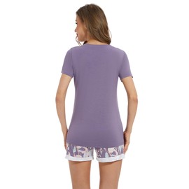WiWi Womens Pajamas Set Soft Bamboo Pjs Nightwear Short Sleeve Top with Shorts Pajama Sets Plus Size Sleepwear S-4X, Purple/Floral, Large