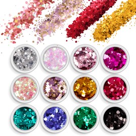 AOOWU Glitter, 12 Colours Festival Glitter Face, Halloween Make-Up Glitter Hair, Body Glitter Festival Accessories, Glitter for Face, Nails, Eyes, Lips, Hair, Body (08)