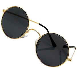 Gold Rim 113-1 Metal Frame Round Circle Round Sunglasses Round Sunglasses Men Women Fashionable Sunglasses, Black