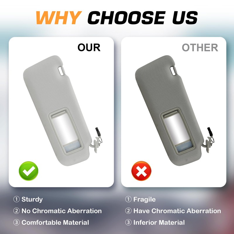 Left Driver Right Passenger Side Car Sunvisor with Lights Fit