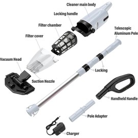 Cordless Pool Vacuum Cleaner for Above Ground Pool & In Ground Rechargeable Pool Vacuum Cleaner - 90 Mins Runtime, with 69" Telescopic Pole, Spa Vacuum for Hot Tub（Misty Grey）