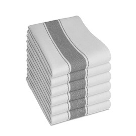 Pack of 6 Kitchen Tea Towels Large 100% Cotton Commercial Grade Towels Lint Free White Quick Drying, 75 x 50 cm Grey