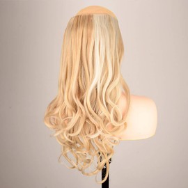 DIGUAN One Piece Clip in Hair Extensions Curly Curl Wave Full Head Long 24" 0.35lb 155g U part Synthetic Hairpiece For Women Natural Real Hair Piece (#White Golden Marbling)