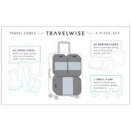 TravelWise Luggage Packing Organization Cubes 5 Pack, Black, 2 Small, 2 Medium, 1 Large