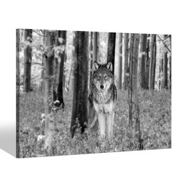 Sea Whisper Modern Wolf Canvas Wall Art - Wild Black White Animals Picture Wildlife Wolves in Forest Peaceful Artwork Painting for Home Office