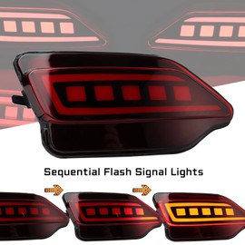 GEEGEETOP Red Lens LED Rear Reflector Bumper Fog Light Assembly Compatible With 2013-15 Toyota Rav4 Functions as Tail Brake Turn Signal Light 3-In-1 (RED)