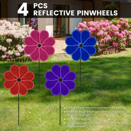 DECEED 4PCS 11.4" W x 28" H Reflective Pinwheels Sparkly Lawn Wind Spinners Colorful Rainbow Windmill for Garden Decoration Bird Devices Deterrent to Scare Birds Away (Multicolor-2 Four Colors)