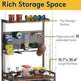Forotone Fishing Rod Holders for Garage, Fishing Pole Holders with Hooks and Wheels, Adjustable Height Fishing Rod Rack Storage Organizer for 12 Rods, Tackle Box, Ideal Gift for Men Dad Anglers