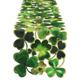 Grelucgo Embroidered Decorative Clover Table Runner for St. Patrick's Day (13x90 inches)