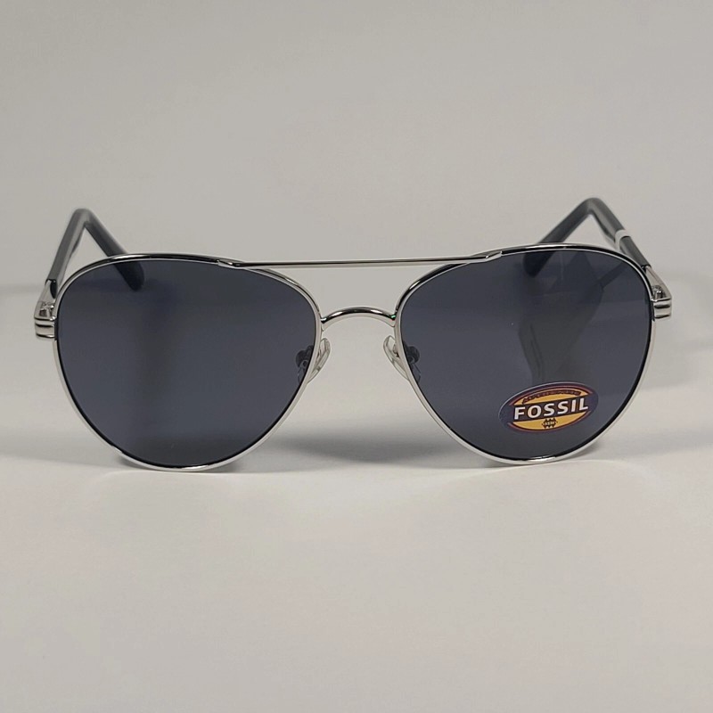 Fossil FM146 Men's Pilot Style Sunglasses Silver Black Frame Solid