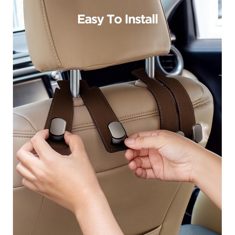 AMINOR 2 Pack Car Seats Hooks for Headrest, 2-in-1 Premium