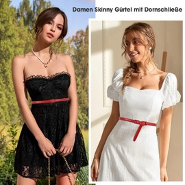 SUOSDEY Leather Belt for Women, Skinny Waist Belt with Pin Buckle, Women's Belt Buckle for Women Dresses Jeans, 2 cm Wide Women's Fashion Accessories, 03-red