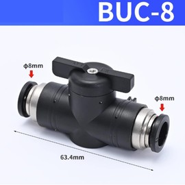 KOOLEVER 6Pcs 8mm Pneumatic Ball Valve Push to Connect Fittings, BUC Pneumatic Switch Valve, High Pressure Resistance No Tripping,Black and White Air Pipe Quick Connector for Air Hose