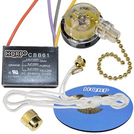 HQRP Kit Ceiling Fan Capacitor CBB61 4.8uf+6uf+6uf 4-Wire UL Listed and 3-Speed Fan Switch