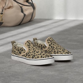 Obtaom Womens Animal Print Slip on Shoes Comfortable Canvas Fashion Sneakers Leopard Canvas Shoes Low Top Cheetah Print Slip Ons（Leopard US10）