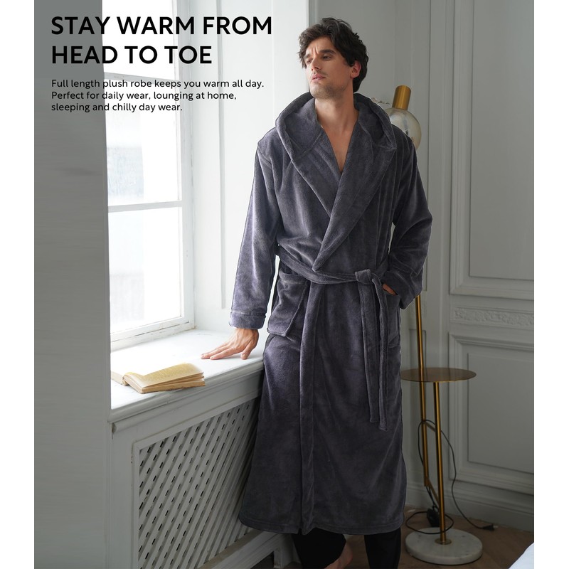 DAVID ARCHY Men's Soft Plush Coral Fleece Robe Full Length