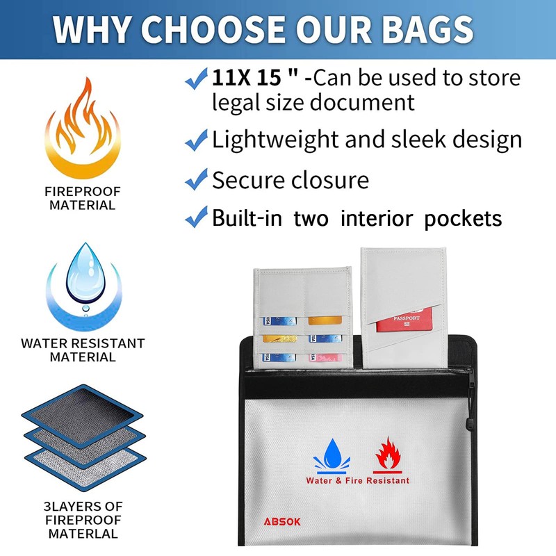 Fireproof Document Bag, Fireproof Money Safe Document Bag 15 x