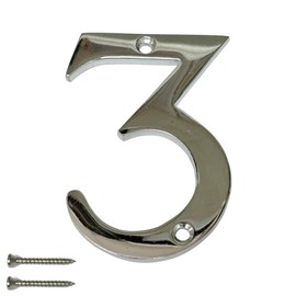 Chrome Door Numbers Screw On 3 Inch Number 3 Door Number Elegant and Bold Door Numerals Suitable for All Door Types Including Wooden uPVC and Composite.