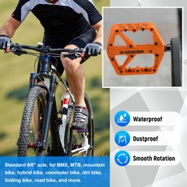 TINGSING Mountain Bike Pedals, Non-Slip MTB Nylon Fiber Bicycle Pedals, Lightweight and Wide Flat Platform Cycling Pedals, Featuring Perrin Bearing & Double-Sided Anti-Slip Nails (Orange)