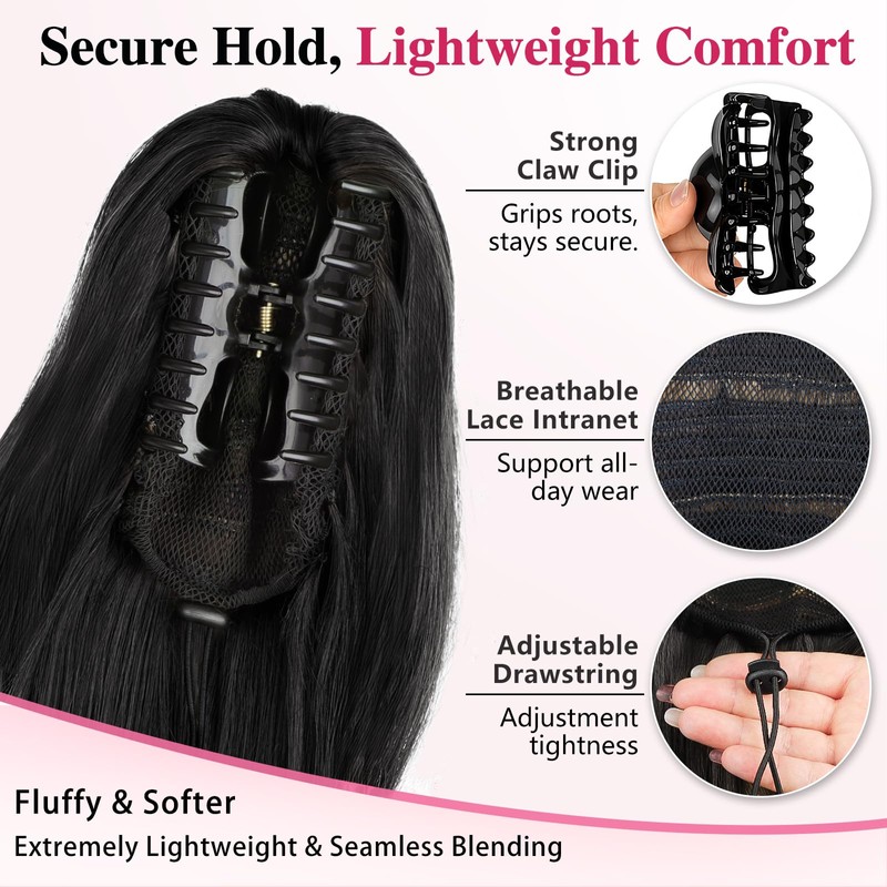 Long Curly Wavy Claw Clip Ponytail Extension,24" Chocolate Brown
