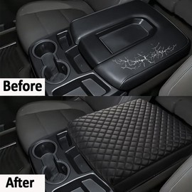 Center Console Cover Compatible with 2019-2024 Chevy Silverado/GMC Sierra Jump Seat Accessories, 1.2 in thickness memory foam middle console armrest cushion lid leather cover (For Jump Seat Console)