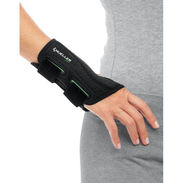 Mueller Sports Medicine Green Fitted Wrist Brace for Men and Women, Support and Compression for Carpal Tunnel Syndrome, Tendinitis, and Arthritis, Right Hand, Black, Small/Medium
