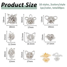 SUPERFINDINGS 20Pcs 20 Styles Gold or Silver Modesty Pin for V Neck Portion Flower Heart Star Butterfly Leaf Lapel Pins Brooch for Shirt Plain Sweaters Clips for Clothes Decoration