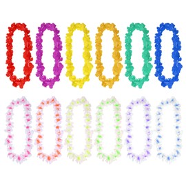 PENTA ANGEL Hawaiian Leis Set for Luau Party 12Pcs Colorful Tropical Flower Ribbon Lei for Summer Beach Pool Birthday Graduation Dance Party Favor Costume Decoration (12)