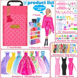 11.5 Inch Girls Doll with Doll, Wardrobe, Wardrobe Playset Close Fashion Long Dresses, Shoes, Handbags and Other Accessories for Girls Age 3+ Gift A