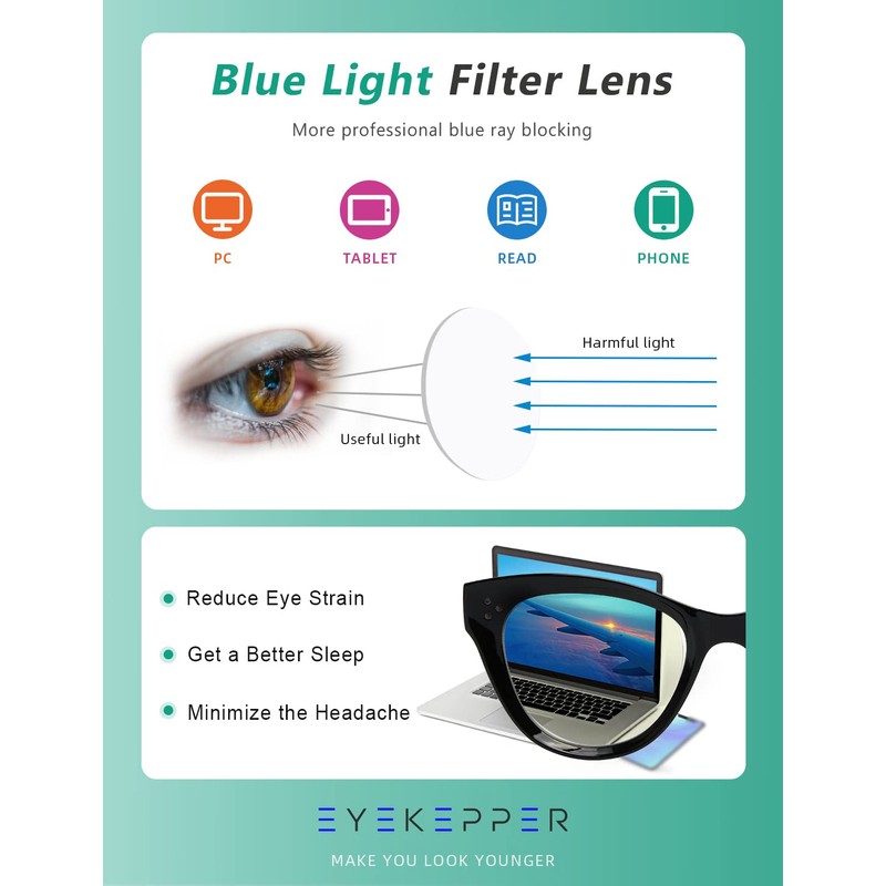 Eyekepper 4 Pack Oversized Blue Light Filter Glasses Women Cat