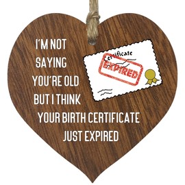 Dark Wooden Heart Sign Plaque - Just Expired - Hanging Wood Signs Plaques, Birthday Funny Gifts Her Him Girlfriend Boyfriend Mum Dad Friend Colleague Sister Auntie Present